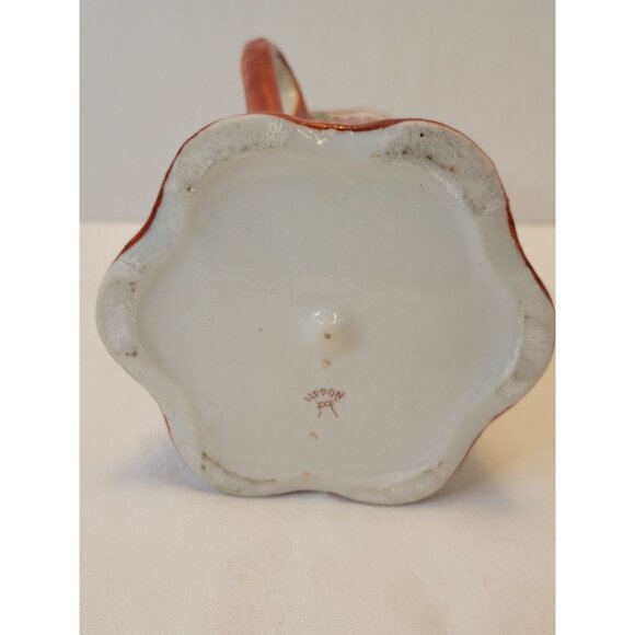 Antique Nippon Hand-Painted Porcelain Pitcher With Geisha & Floral Design 6" - Picture 7 of 9